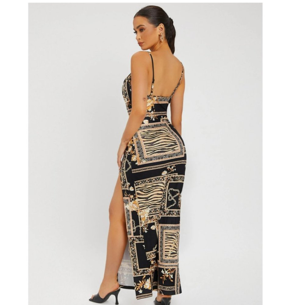 SHEIN SXY Scarf Print Backless Split Thigh Dress Size M - Picture 2 of 4